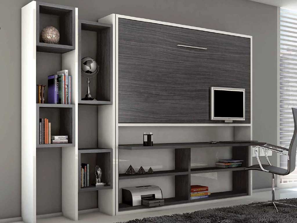 Litera abatible superior con mesa y librería inferior