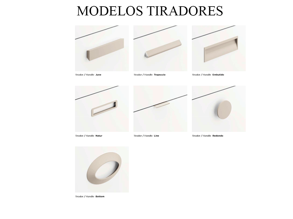 Modelos de tiradores para camas abatibles.