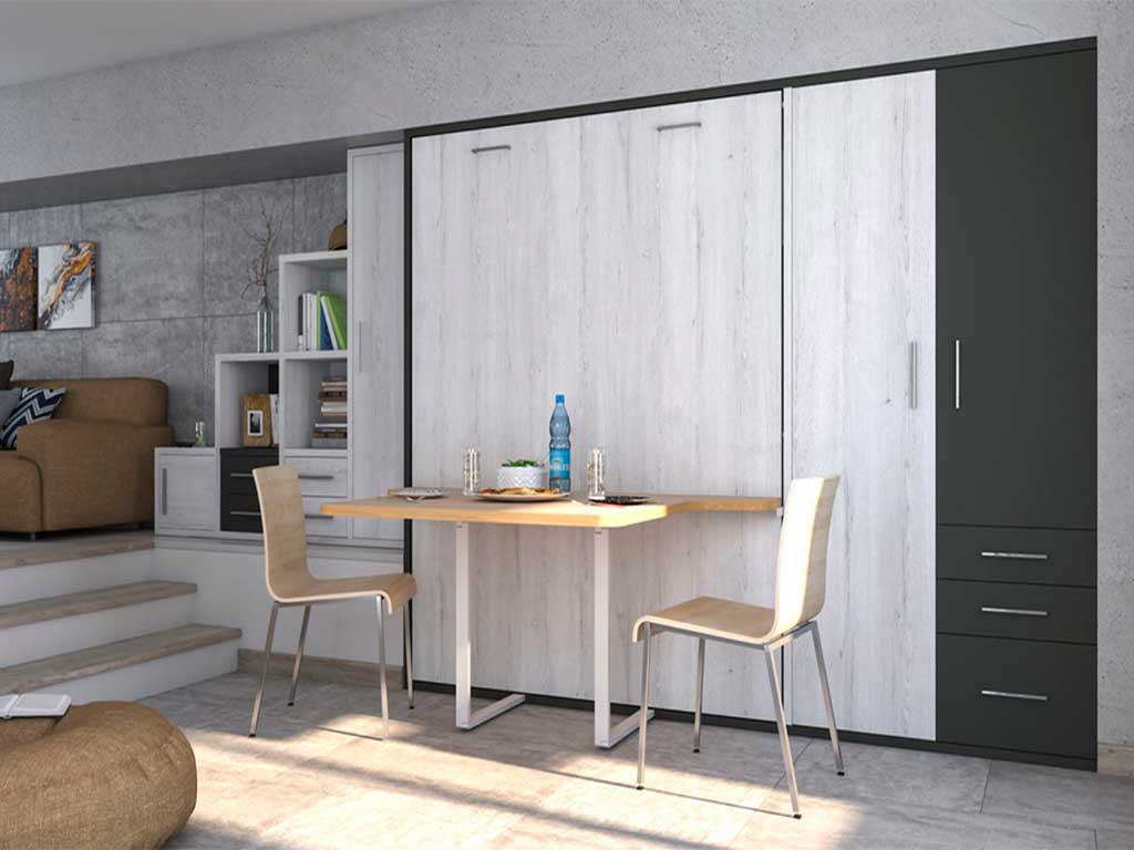Cama abatible vertical de matrimonio con mesa
