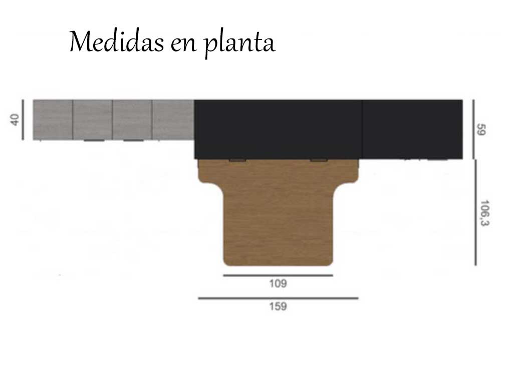 Cama abatible de matrimonio con mesa de salón abatible incoporada.