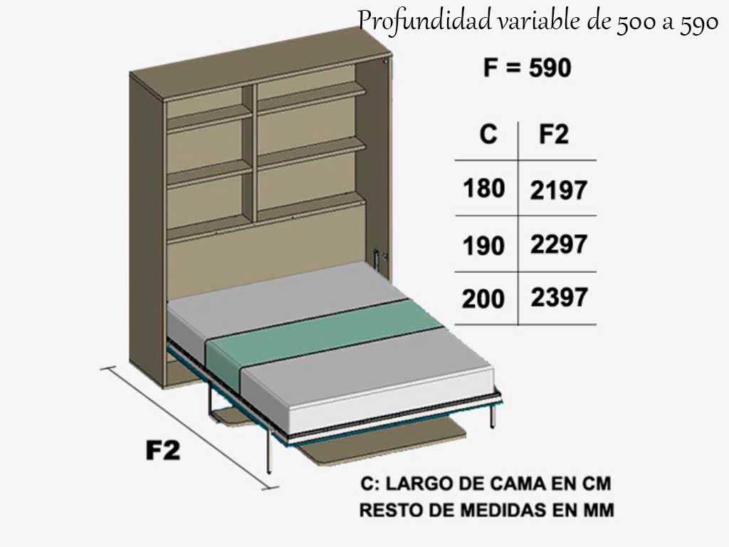 Cama abatible con medidas