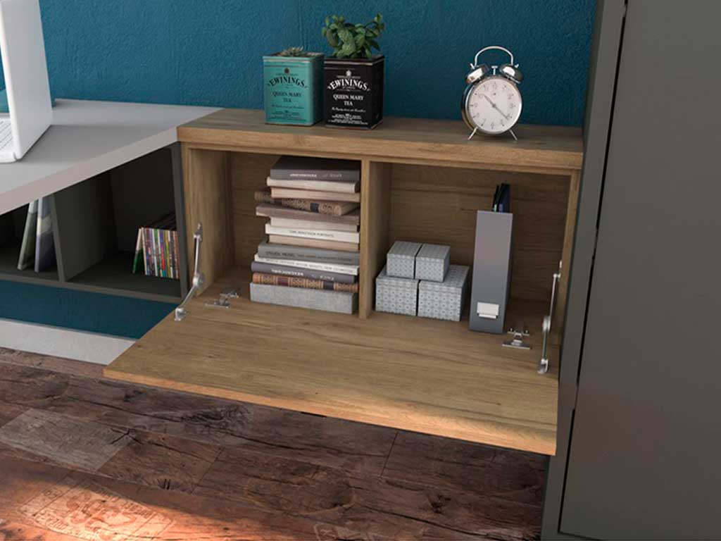 Cama abatible modelo cross abierta con armario superior.