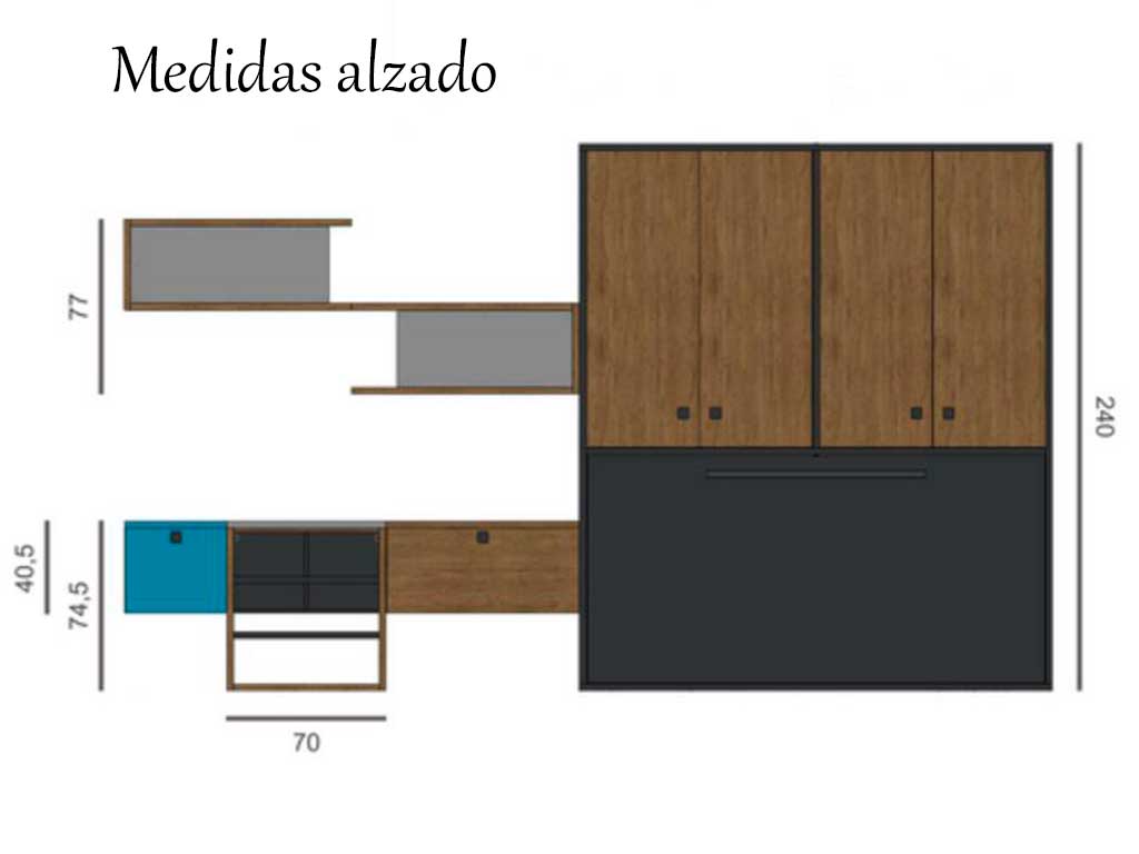 Cama abatible modelo cross abierta con armario superior.