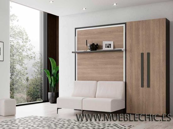 Cama abatible con estantes y sofá Vintage