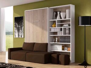 Cama abatible con sofá y librería